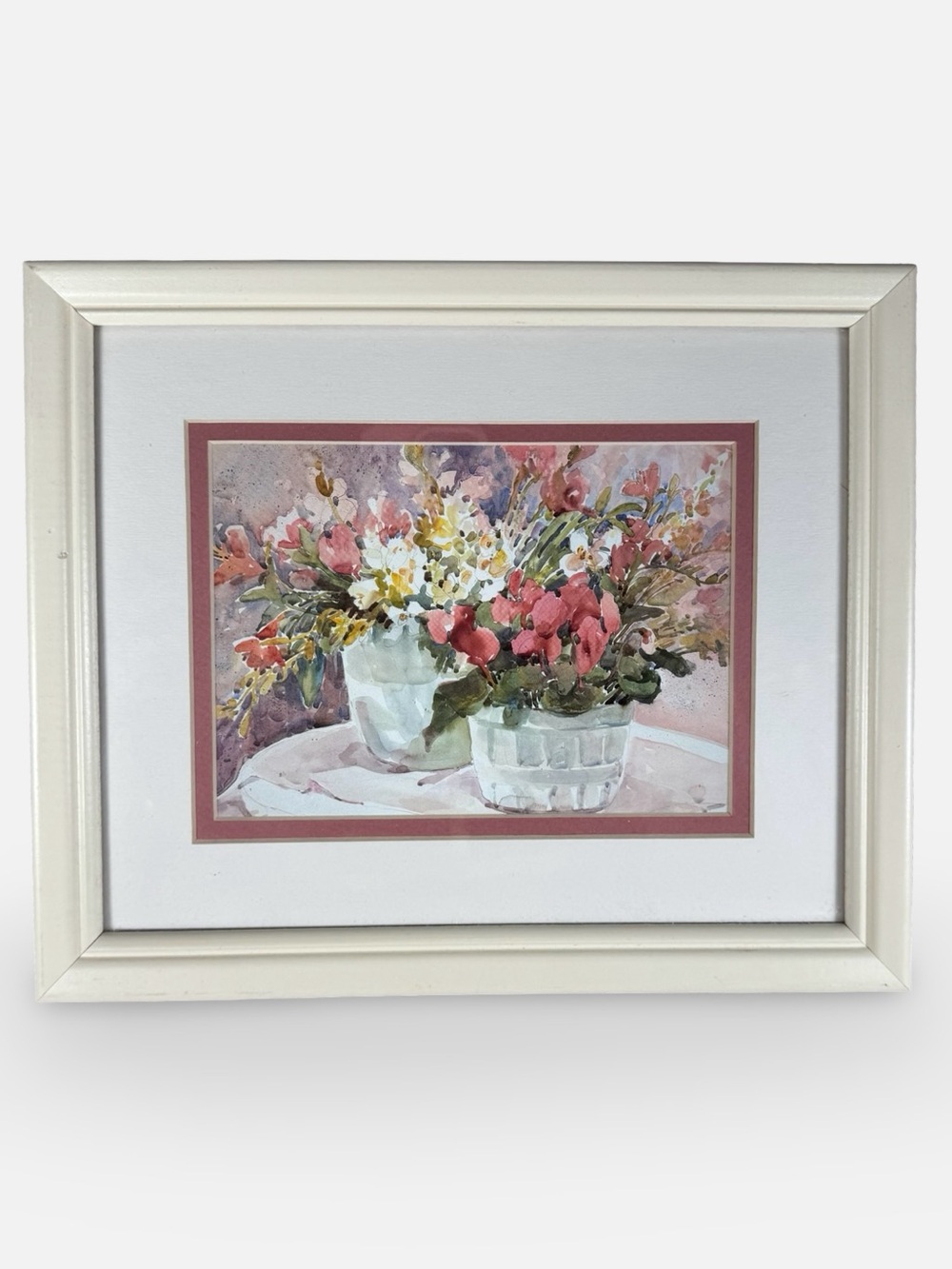 Vintage Framed Floral Watercolor Art 9"x11" Cottagecore